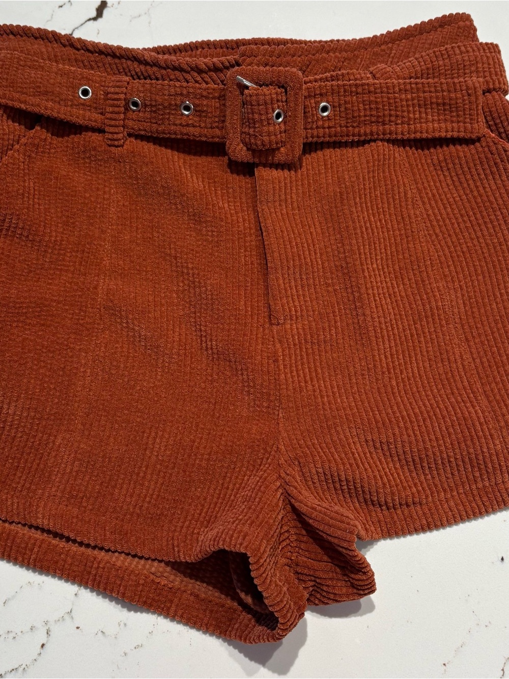 Altar'd State Rust Corduroy High-Waist Belted Shorts Size M